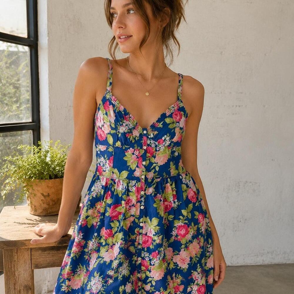 Abercrombie & Fitch Blue Floral Smocked Mini Dress M